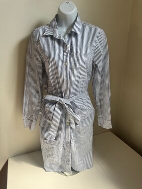 GAP Blue & White Striped Button-Front Shirt Dress with Tie Waist